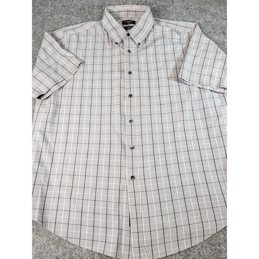 Dockers Mens XL Grey Plaid Stain Defender Short Sleeve Button Down Shirt